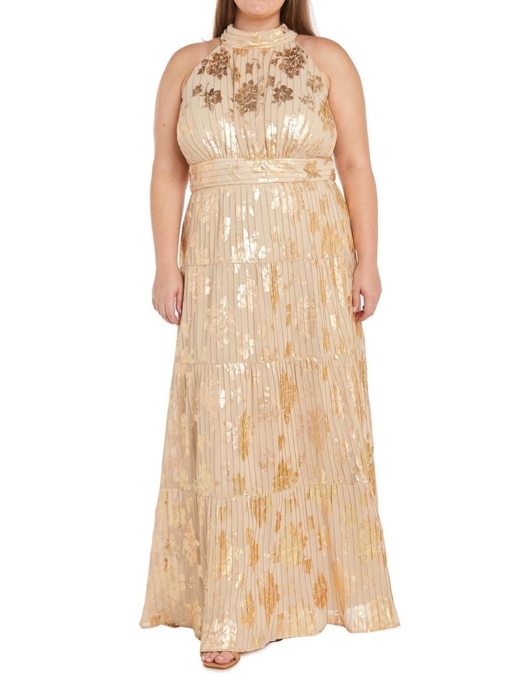 R&M Richard’s Size 18W NWT Plus Size Pleated Metallic Dress Long Formal